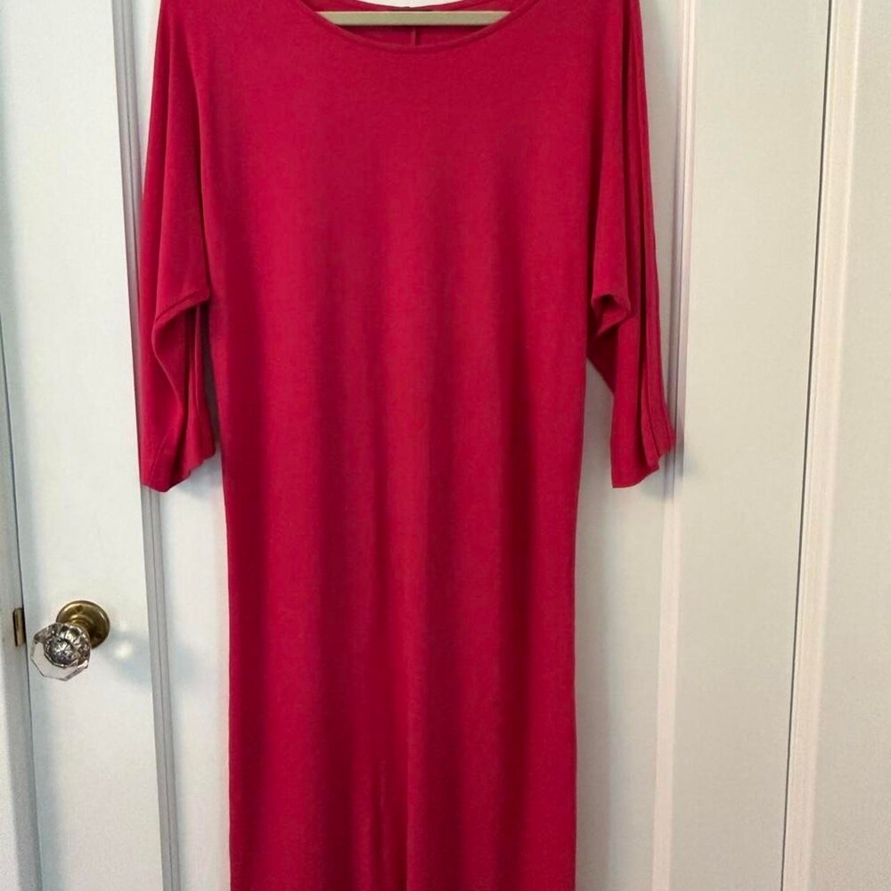 Jaeger pink viscose & elastane dress with gold buttons on shoulders, size S #jae